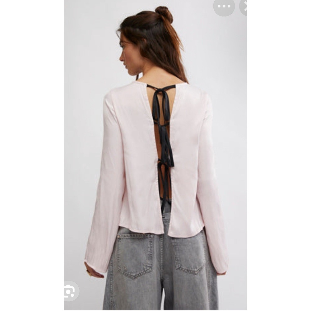 Free People Arabella Blouse Women's Small NWOT Satin Apple Blossom Bow Back Pink
